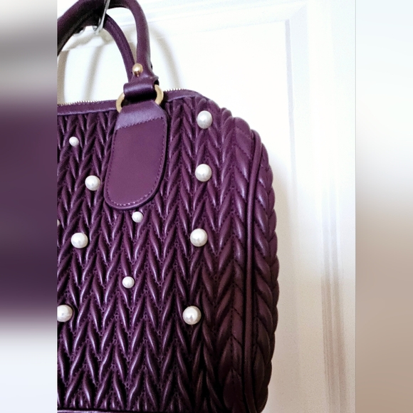 New ! Medium-sized purple handbag adorned with white pearls - Picture 10 of 10